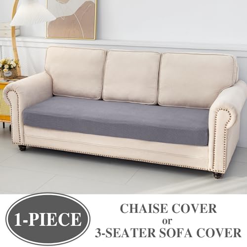 LA MEACK Couch Cushion Cover Chaise Lounge Cover Washable Separate Seat Chaise Couch Cover Stretch Sectional Sofa Slipcover(1 Piece for Chaise or Sofa 3-Seater, Light Grey)