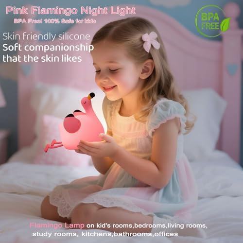 Flamingo Night Light for Kids, Pink Silicone Squishy Dimmable Nursery Lamp