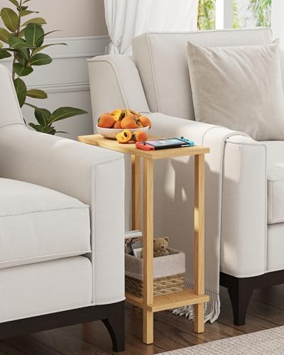 TUTOTAK Narrow Side Table, 2-Tier Small End Table for Couch