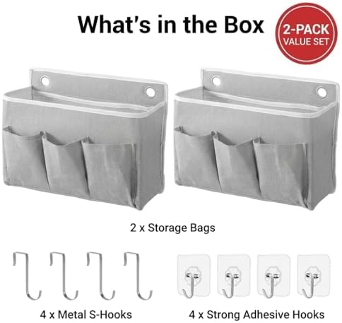 2-Pack Wall Hanging Storage Bag, Over the Door Organizer with Large Mesh Pockets, Hanging Wall Basket Storage for Pantry, Bedroom, Bathroom, Heavy Duty Wall Mounted Storage for Dorm,Closet (Grey)