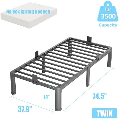14 Inch Twin Metal Bed Frame with Rounded Corner,Mattress Retainer