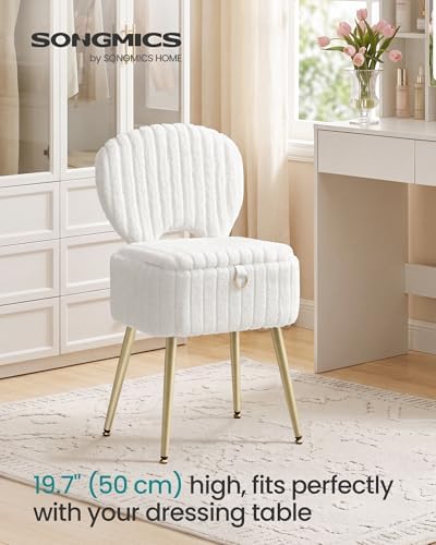 SONGMICS Vanity Chair, Makeup Stool with Folding Backrest