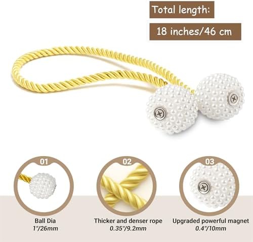Hion Magnetic Curtain Tiebacks Golden 2pcs, Curtain Holdbacks Hooks Holders