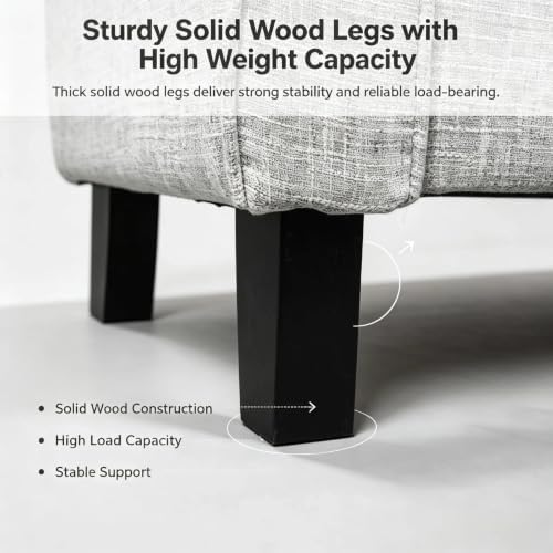 51 Inch Light Gray Linen Storage Ottoman Bench with Rolled Armrests