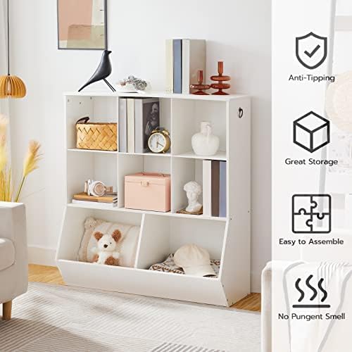HOOBRO Kids Bookshelf, Toy Storage Organzier with 8 Cubicles, Bookcase Footboard, Bookshelf for Kids, for Playroom, Nursery, Bedroom, and School, White WT35CW01G1