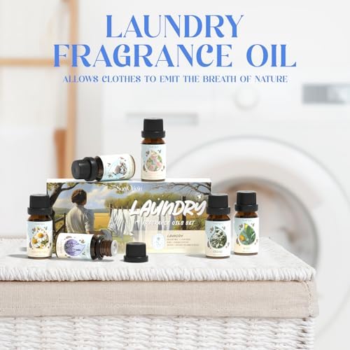 Soulorigin Laundry Fragrance Oils Set, Essential Oil Gift Set for Diffuser, Clean Scent Diffuser Oil, Use with Wool Dryer Balls or Diffuser,Chamomile, Fresh Cotton, Sage, Cedar, Lavender, Cherry Soap