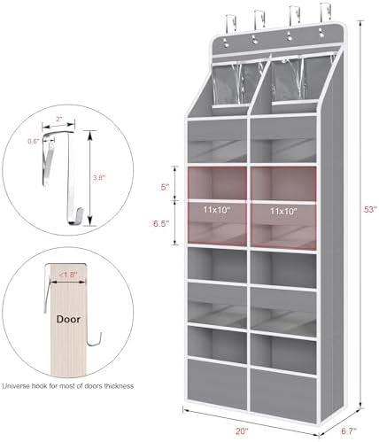 Univivi Upgraded Over the Door Organizer for Baby Nursery, Grey, 5-Shelf