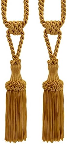 DÉCOPRO Pair of Premium Gold Decorative Chainette Tiebacks 5 inch Tassel Length 30 inch Spread (Embrace) Color: Gold - C4