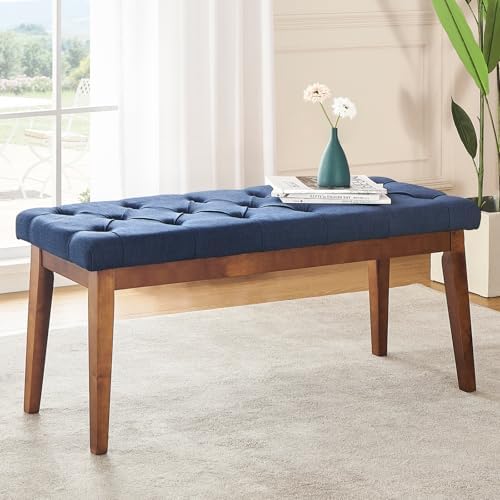 kinmars Tufted Entryway Bench for Bedroom End of Bed, 42.5", Blue