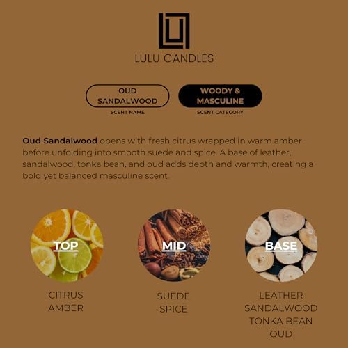 Lulu Candles Oud Sandalwood Scented Soy Jar Candle, 9 Oz.