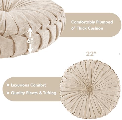 Intelligent Design Round Chenille Tufted Floor Pillow Dia 22"x6" Ivory