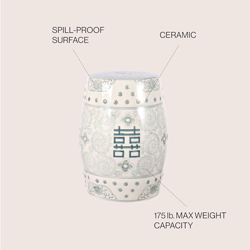 JONATHAN Y Double Happiness Ceramic Garden Stool 18" Table, Gray Blue/White