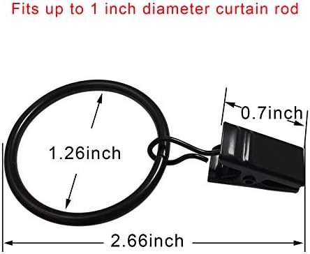 40 Pack Metal Curtain Rings with Clips, 1.26 in ID, Black