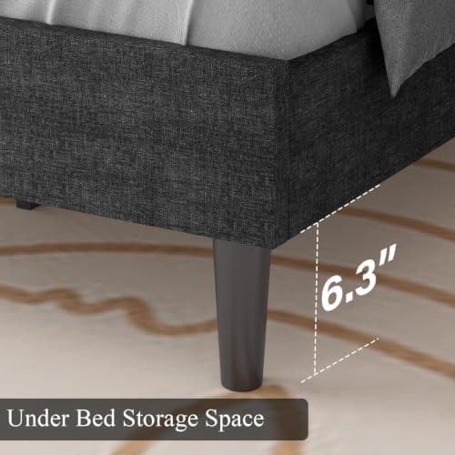 HOMBCK Full Size Bed Frame with Adjustable Headboard, Dark Grey