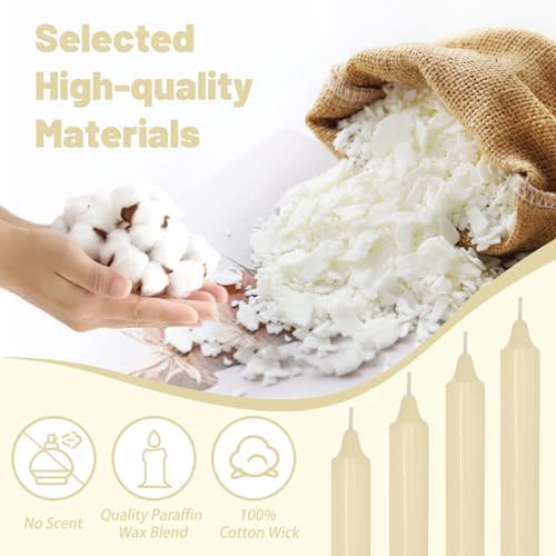 NJAO HOO Ivory Candlesticks 8 Inch Unscented Taper Candle Dripless Handmade Colored Candles for Home Decor Dinner Table Kitchen and Bedroom, 4 Pack