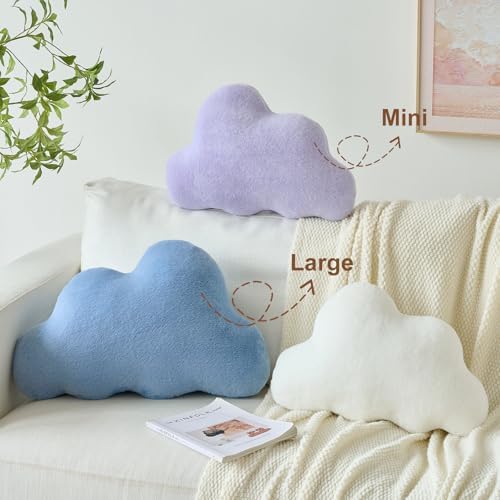 Cloud Pillows, Decorative Throw Pillow with Soft Plush for Couch Bed, Cloud Shaped Pillow Room Decor with Fluffy Faux Rabbit Fur for Living Room Bedroom (Grey Blue, 14.5x22.4 Inches)