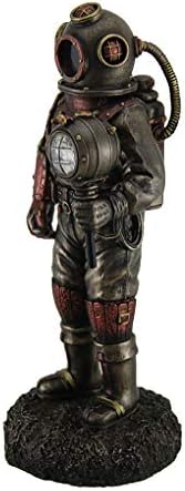 Veronese Design 10 5/8" Tall Steampunk Skeleton in Diving Suit Statue LED Lighting Diving Bell Statue Cold Cast Resin Antique Bronze Finish Sculpture
