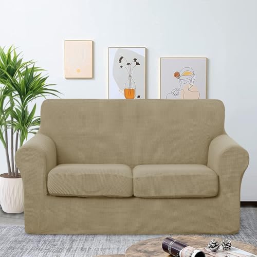 U-NICE HOME 3 Pieces Stretch Loveseat Couch Cover, Sand