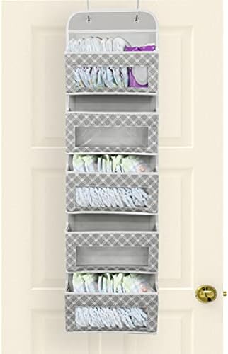 Simple Houseware 5 Clear Window Pocket Over Door Hanging Organizer, Gray