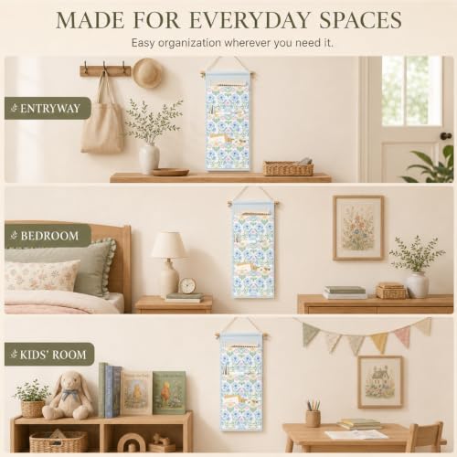 IAXIC Pastel Floral Wall Hanging Organizer, Canvas Storage for Nursery