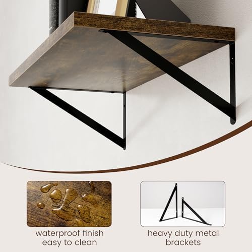 Axeman 12 Inch Deep Floating Shelves for Wall - 24 Inch Wide x 12 Inch Deep Wall Shelves Set of 2 - Rustic Wood Floating Shelves for Living Room