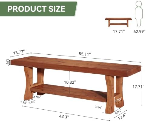 Solid Wood Entryway Bench, 55" End of Bed Bench, Long Indoor Dining Seat for Hallway, Bedroom, Living Room, Dining Room, Easy Assembly, Red Brown