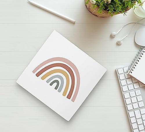 Boho Rainbow Desk Decor, Bohemian Rainbow Wood Box Sign Wood Block Plaque Decor for Home Girls Kids Room Bathroom Nursery Classroom Wall Desk Shelf Decoration