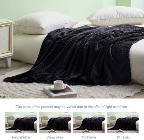 Exclusivo Mezcla Fleece Throw Blanket for Couch Sofa, 50”x70”, Black