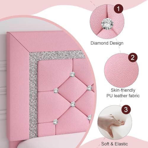 HOMBCK Queen Bed Frame with Headboard, Diamond Tufted Design, Pink