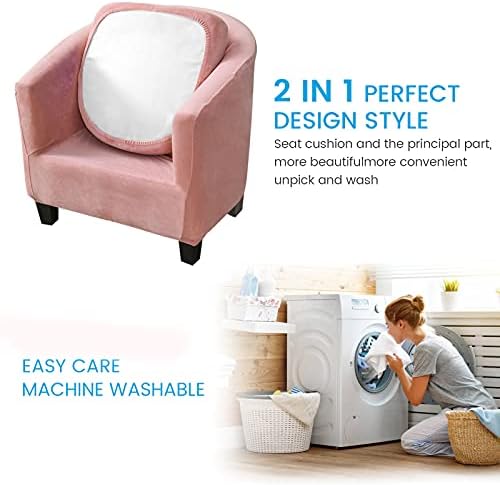 MIFXIN 2 Piece Velvet Tub Chair Covers with Cushion Cover Stretch Soft Removable Tub Chair Slipcovers Armchair Sofa Couch Furniture Protector Cover for Living Room Club Hotel (Pink)