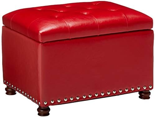 Adeco High End Red Classy Bonded PU-Leather Tufted Accents Rectangular Storage Bench Ottoman Footstool,