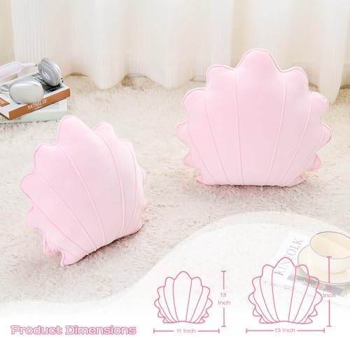 Uvvyui Shell Pillow Seashell Throw Pillow Shell Shaped Decorative Pillows Soft Velvet Sea Shells Pillow Aesthetic Home Decor Sea Ocean Beach Cushion Bed Pillow（Pink, 13x11 Inch）