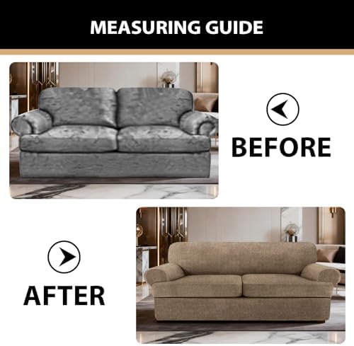 Sofa Covers 3 Piece T Cushion Sofa Slipcovers, Stretch Couch Cover with 2 Individual T Cushion Covers, Machine Washable Furniture Protector for Living Room(Brown, 2 Cushions)