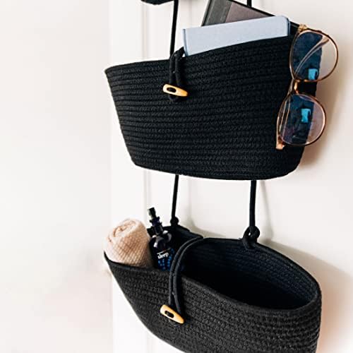 OrganiHaus Over the Door Organizer, Woven Rope Hanging Baskets, 3-Tier
