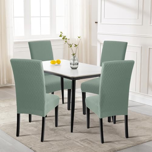 SearchI Dining Room Chair Covers Set of 6, Stretch Jacquard Parsons Chair Slipcovers Removable Washable Kitchen Chair Protector Cover for Dining Room, Hotel, Ceremony (Sage Green Rhombus)