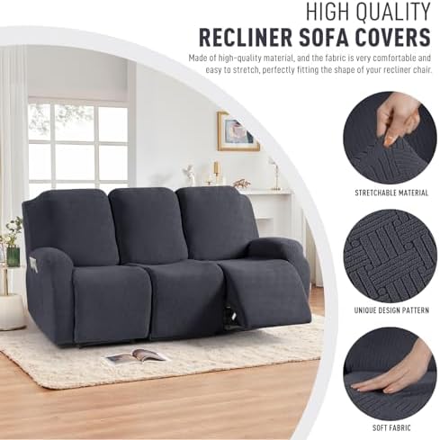 KinCam Recliner Sofa Covers, Stretch Reclining Cover, Deep Gray