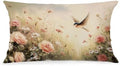 Vintage Spring Floral Bird Lumbar Pillow Cover 12x20 Double-Sided, Cottagecore Room Home Decor, Pastel Pink Rose Wildflower Decorative Throw Pillow Cover for Living Room Home Bedroom