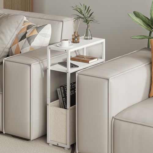 Leomonio Narrow Side Table, Slim Night Stand with Magazine Rack