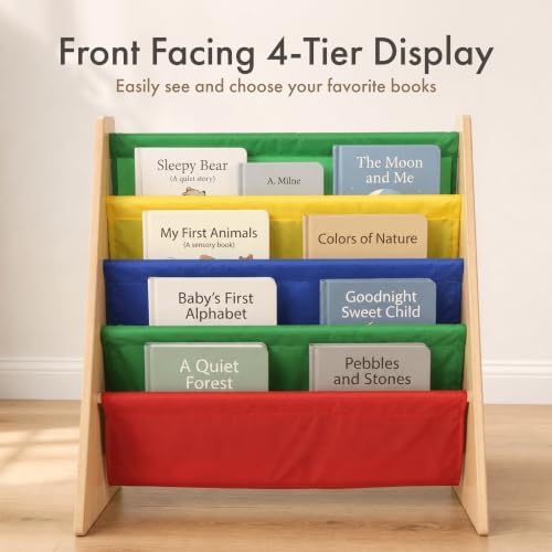 Humble Crew Kids Bookshelf, Montessori Front Facing Toddler Bookcase 4 Tier