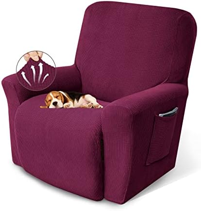 KEKUOU Recliner Chair Covers, 1-Piece Lazy Boy Recliner Covers, Wine