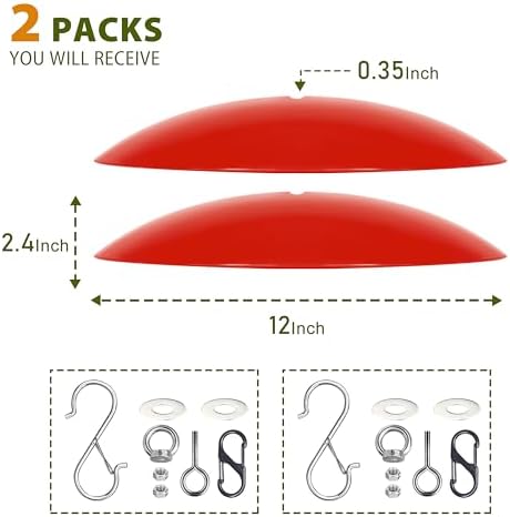 12" Hummingbird Feeder Shade Cover,Bird Feeders Dome Rain Cover,Hummingbird Umbrella for Shepherd's Hook Outdoors(Red) 2 Pack