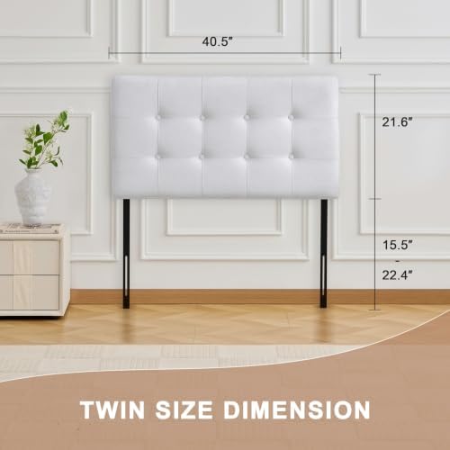 Linen Tufted Headboard Twin Size, Solid Wood Twin Headboard Only, White