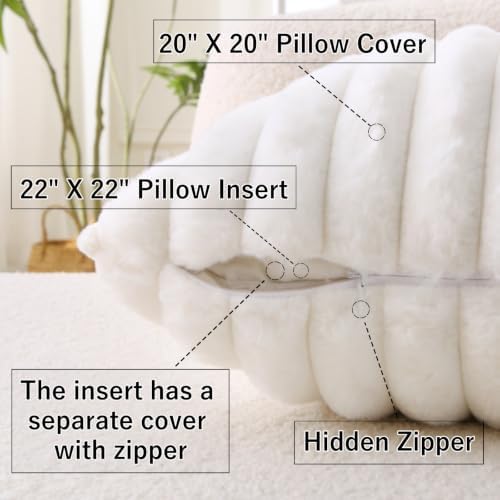 Decorative Throw Pillow with Inserts, Set of 2 Soft Faux Fur Throw Pillows, Square Boho Striped Pillow for Couch, Bed, Sofa Decor