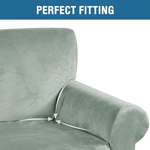 H.VERSAILTEX Stretch Velvet Armchair Cover Couch Covers 1 Cushion Chair Slipcover for Living Room Furniture Cover Crafted from Thick Comfy Rich Velour (Chair 31"-49", Sea Grass)