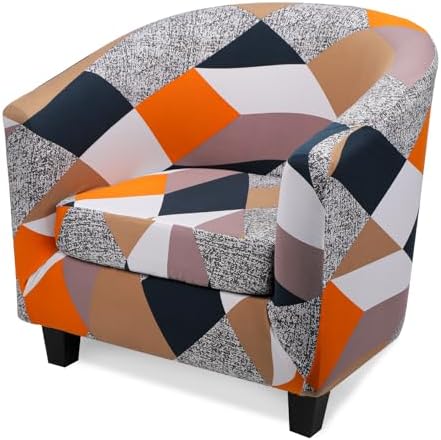 Club Chair Covers Slipcover 2 Piece, 2 Piece Soft Barrel Barrel Chair Slipcover with Cushion Cover, Round Washable Furniture Protector Stretch Couch Slipcovers with Elastic Bottom for Pet Dog