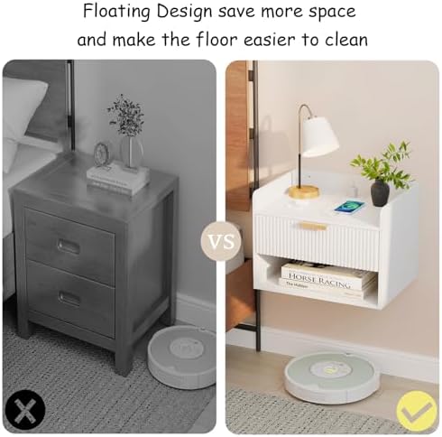 Arbuxzuy Floating Nightstand Set of 2 with Charging Station and Drawer