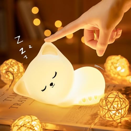 Cat Night Light for Kids 16 Colors, Silicone Squishy Girls Cat Themed Gifts