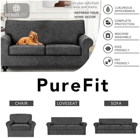 URBANLIFE 3-Piece Stretch Sofa Covers for 2 Cushion Couch, Charcoal Gray