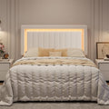 SHA CERLIN Queen Size Velvet Bed Frame with LED Light, White
