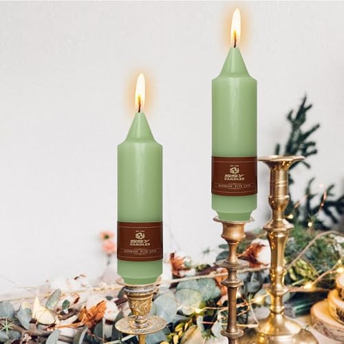 NJAO HOO Light Green Short Taper Candle 5 Inch Candlesticks Unscented Dripless Tapered Candle Set for Home Decor Wedding Party Dinner Candles, 4 Pack